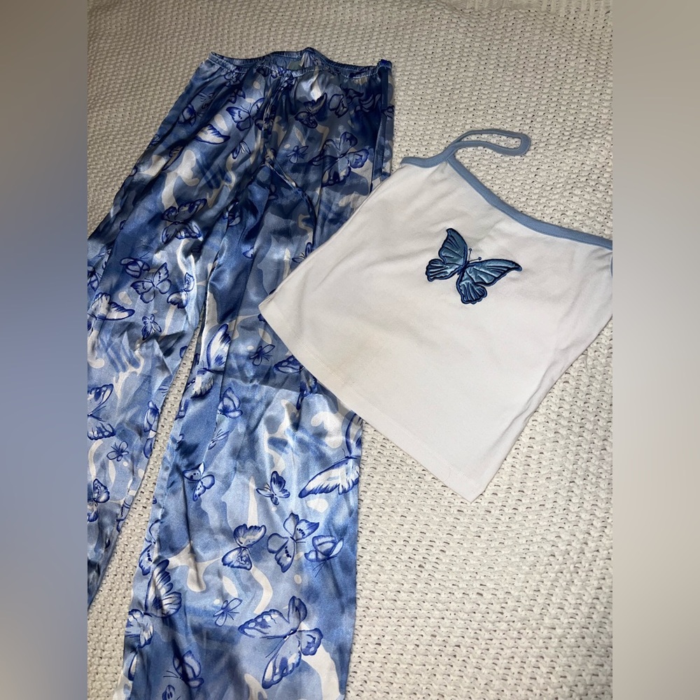 Shut Eye Vintage 90's Y2K Women's Blue Velvet Pajama Spaghetti Strap Tank